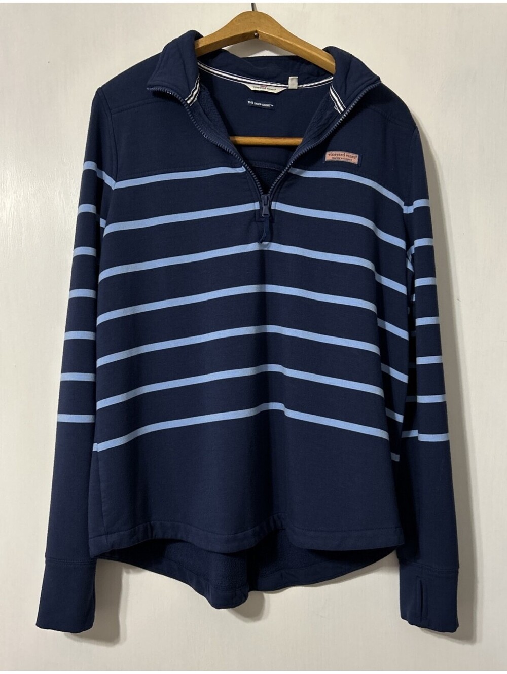 Vineyard Vines Shep Shirt Womens Large Navy Striped Dreamcloth Relaxed 1/4 Zip